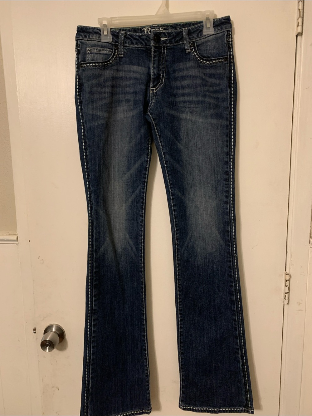 Women’s Rock 47 by Wrangler Dark Blue Flared Jeans with Contrast Stitching